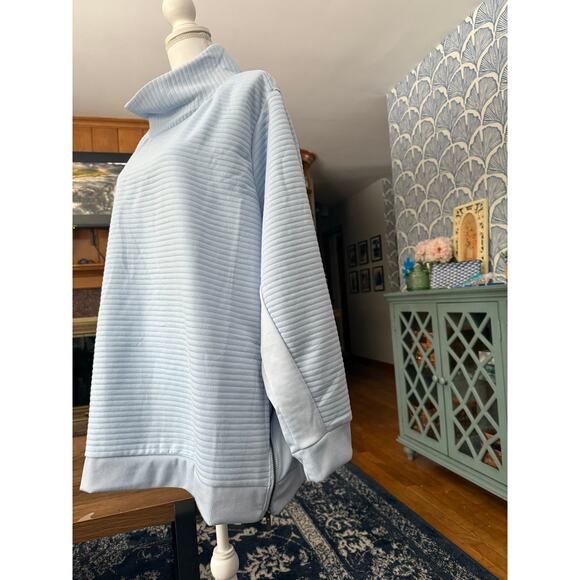 The Sweatshirt Project Sky Blue Ribbed Side Zip High Neck Thermal Sweatshirt - Picture 7 of 7